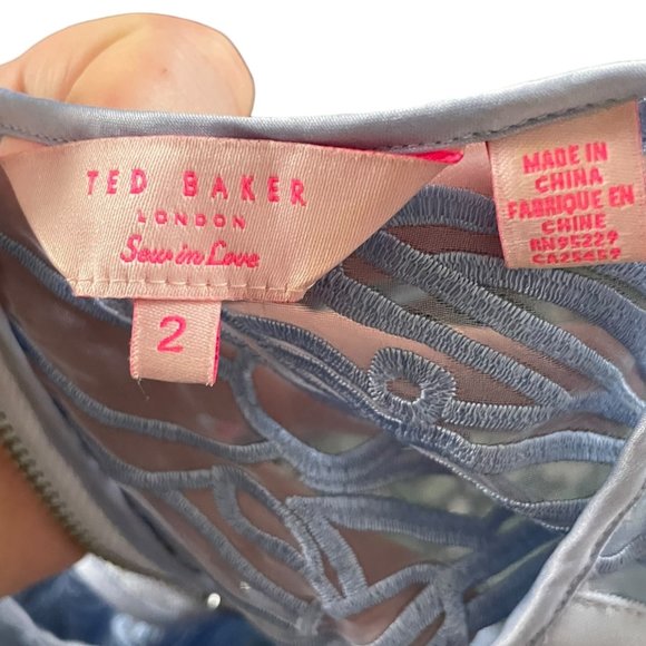 Ted Baker London Venma A Line Skater Dress Sz 2 / US 6 Ice Blue Lace Detail Back - Picture 6 of 7